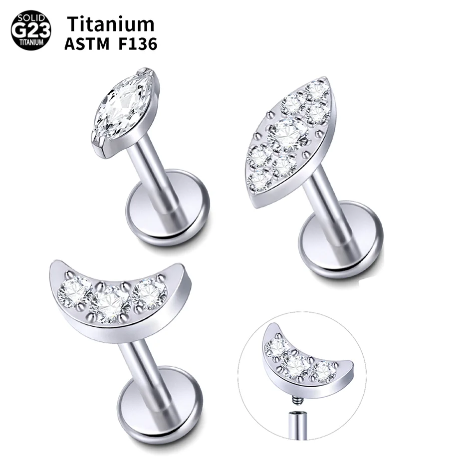 8mm Barbell Stud Earring 16G G23 Titanium Labret Lip Piercing Cubic Zirconia Ear Cartilage Helix Tragus Piercings Body Jewelry