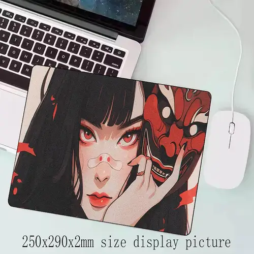 Imagen 2 del producto Alfombrilla de ratón de chica anime con máscara, alfombrillas grandes para mesa de juegos de oficina y ordenador, alfombrillas de ratón antideslizantes de goma XXL para teclado de juegos, alfombrillas de escritorio largas