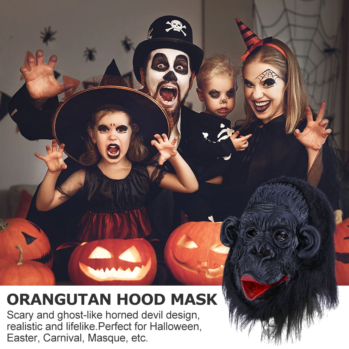 

1pc Halloween Orangutan Head Monkey Costume Prop Scary Realistic Face Mask Black Decorative Cosplay Accessories Novelty Toy
