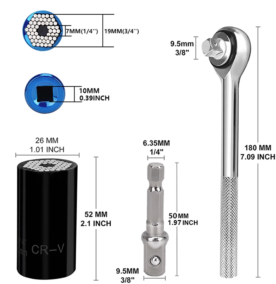 Universal Torque Wrench Head Hand Tool Set Socket Sleeve 7-19mm For Power Drill Spanners 3/8\'\' Ratchet Wrench Key Multitool Kit