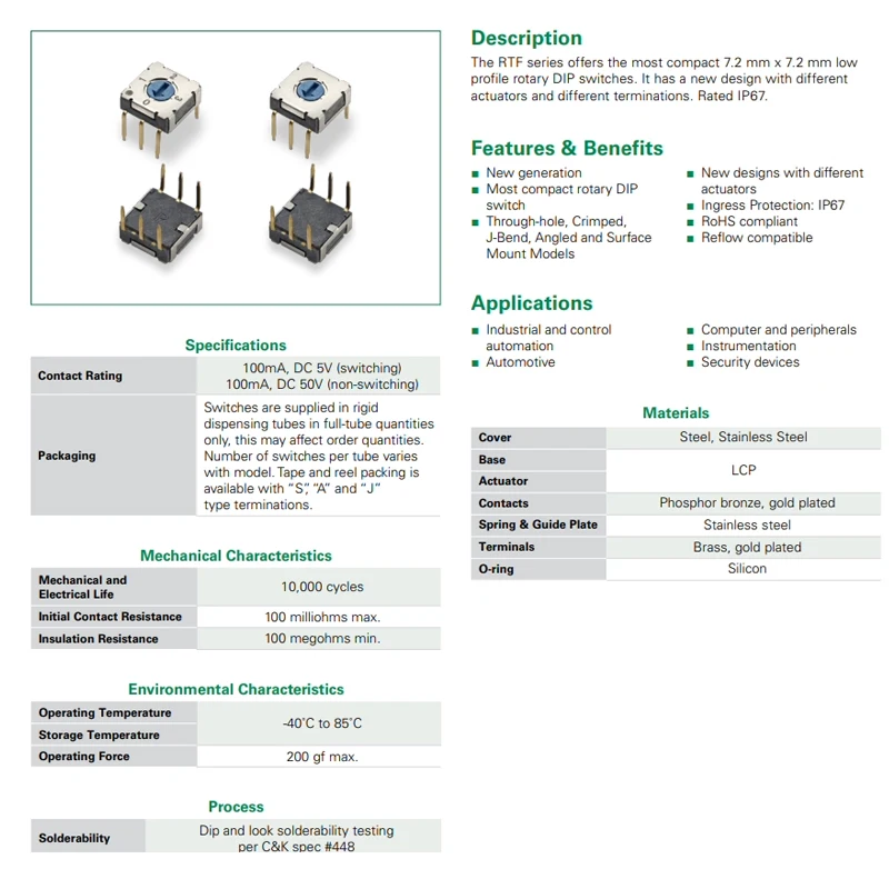 1 ชิ้น/ล็อต U.S.A. C & K RTF16R3JR 0-F/16 ตําแหน่ง ROTARY Dial รหัสสวิทช์ภายใน Patch 6-Pin พร้อมที่จับ 3 มม.