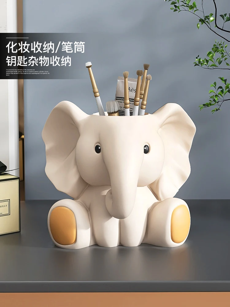 Elephant Penholder Decoration Makeup Brush Lipstick Storage Bucket Office Desktop Children's Room Home Decoration Birthday Gift