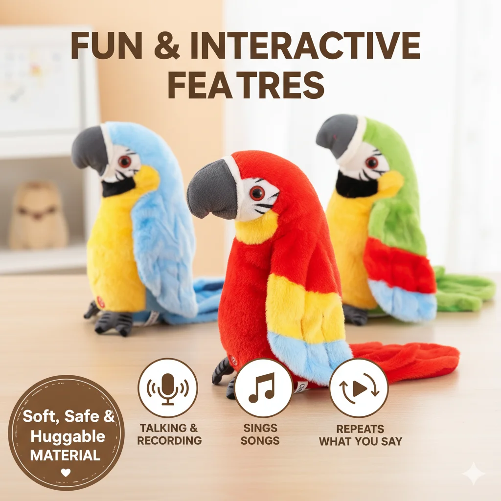 Electric Plush Parrot Toy Talking Parrot With Flapping Wings And Recording Learning To Speak Interactive Bird Toy For Kids