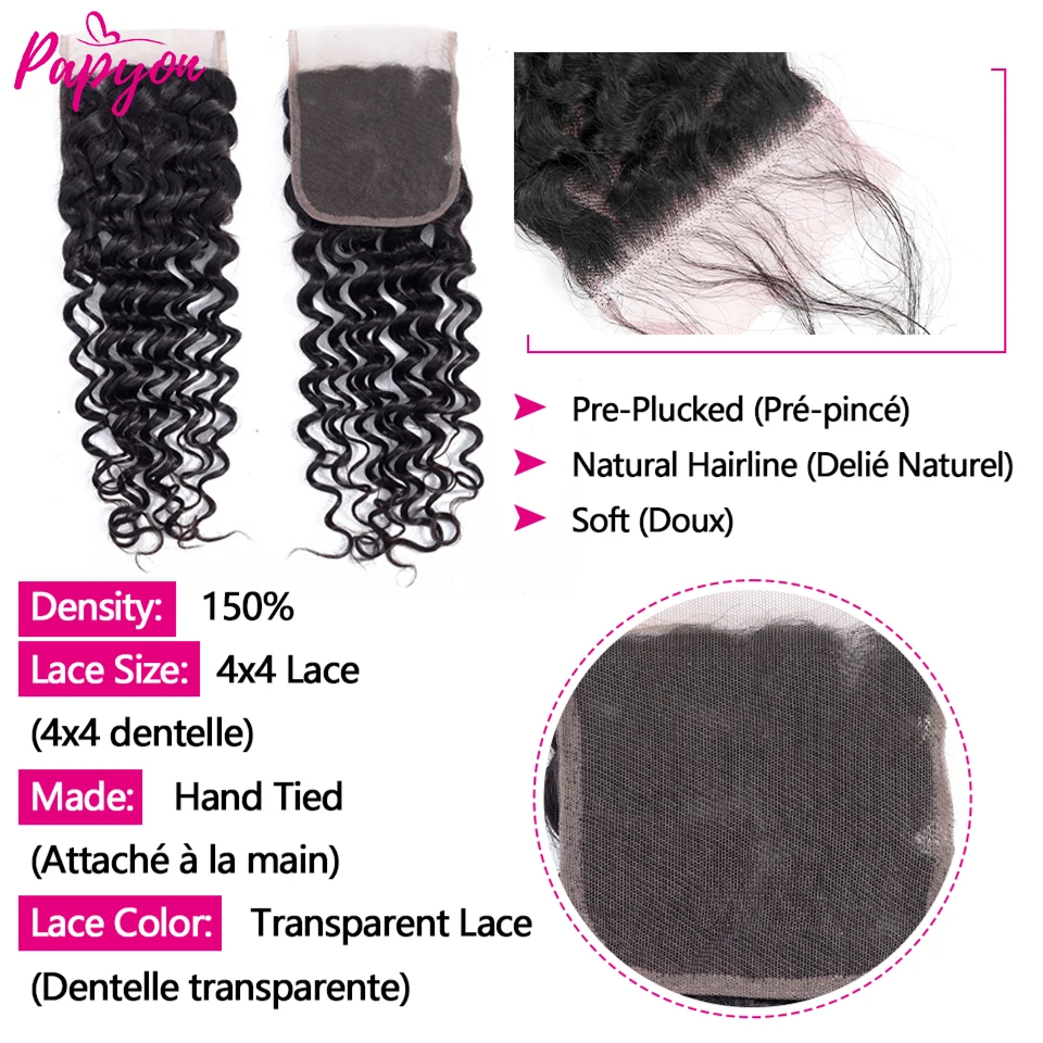 Deep Wave Curly Hair Bundles With 4x4 Lace Closure Remy Human Hair Bundles With Closure Brazilian Weave Hair Extensions