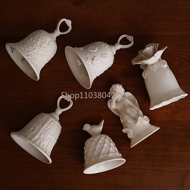 European Retro Palace Style Ceramic Dining Table Bell Ornaments Embossed Flower Bird Home Decoration