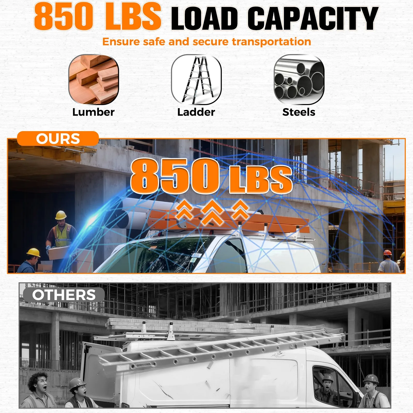 رف سلم سقف شاحنة البضائع مع أسطوانة مقاس 24 بوصة تناسب 2013+ مرسيدس ميتريس