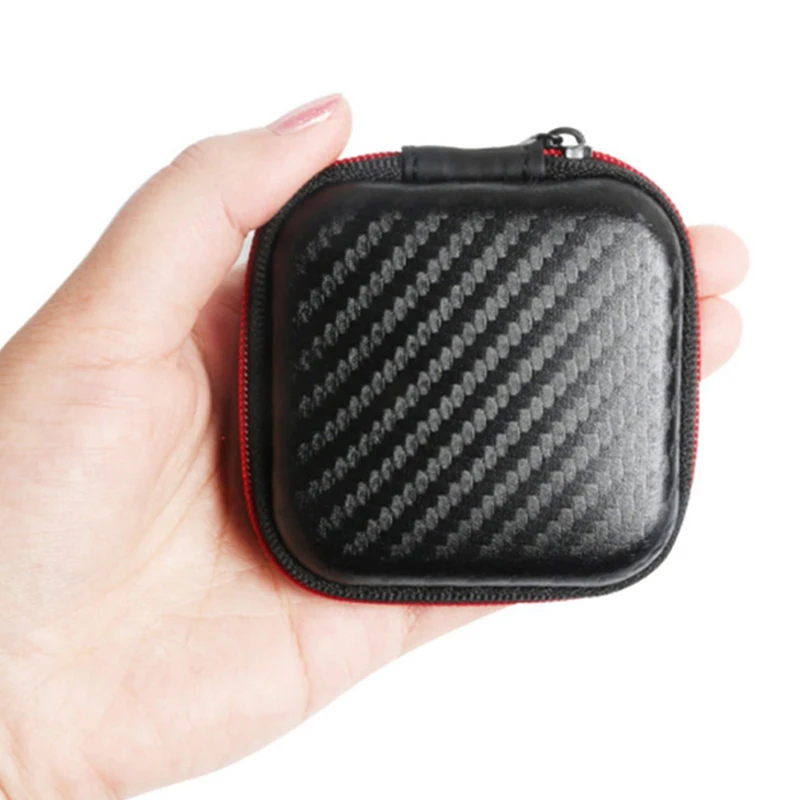 Portable Mini Zipper Square Hard Aseismic Moisture Proof Headphone Bag Storage Box Headset Case for SD TF Cards