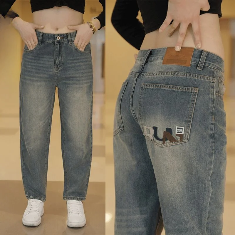 

Мужские джинсы-шаровары из высококачественного денима, прямого кроя, в стиле ретро, американские, широкие, повседневные, из хлопка, модные