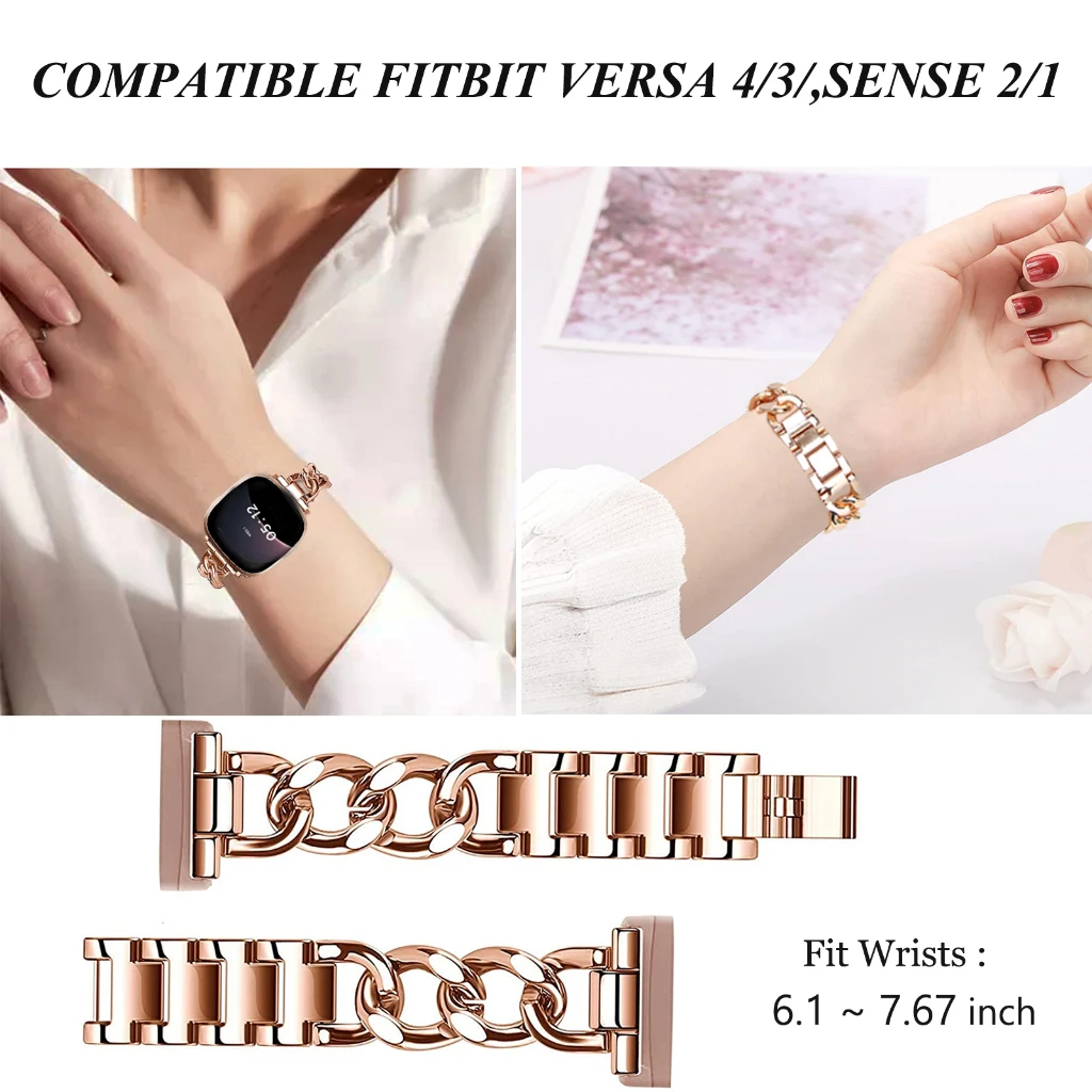 Chain Metal Watch Band For Fitbit Versa 4 Strap Fitbit Sense Fitbit Versa 3