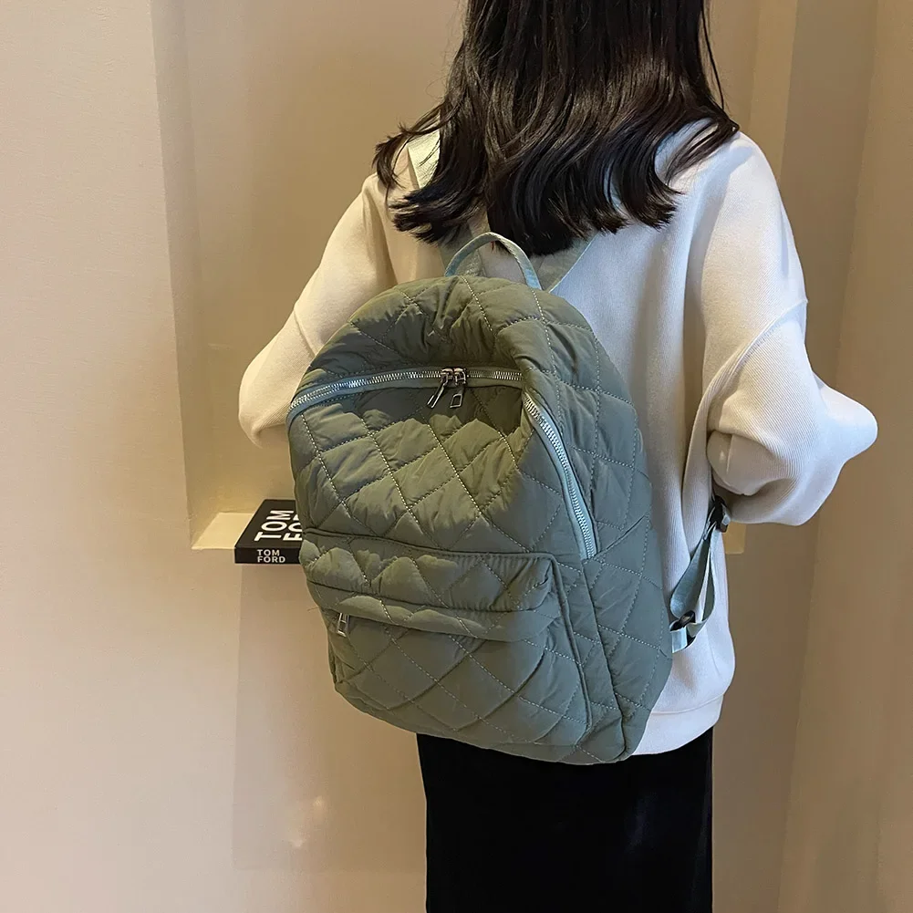 Quilted School Backpack for Women Girls Puffer Schoolbag Padded Laptop Backpack for Travel Shoulder Bag Mochila Knapsack 2023