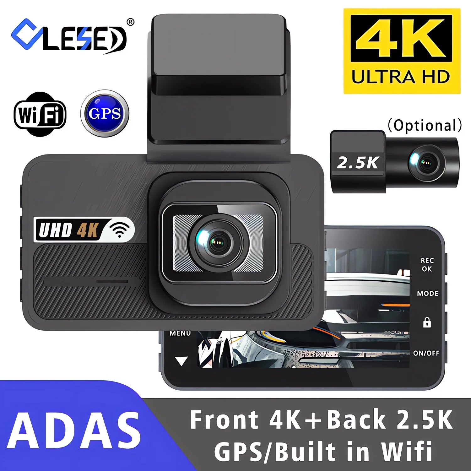 

Видеорегистратор UHD 3840*2160P 4K + 2,5K с двумя объективами Автомобильный видеорегистратор с ADAS 5G WiFi GPS Black Box Видеорегистратор WDR/HDR ночного видения