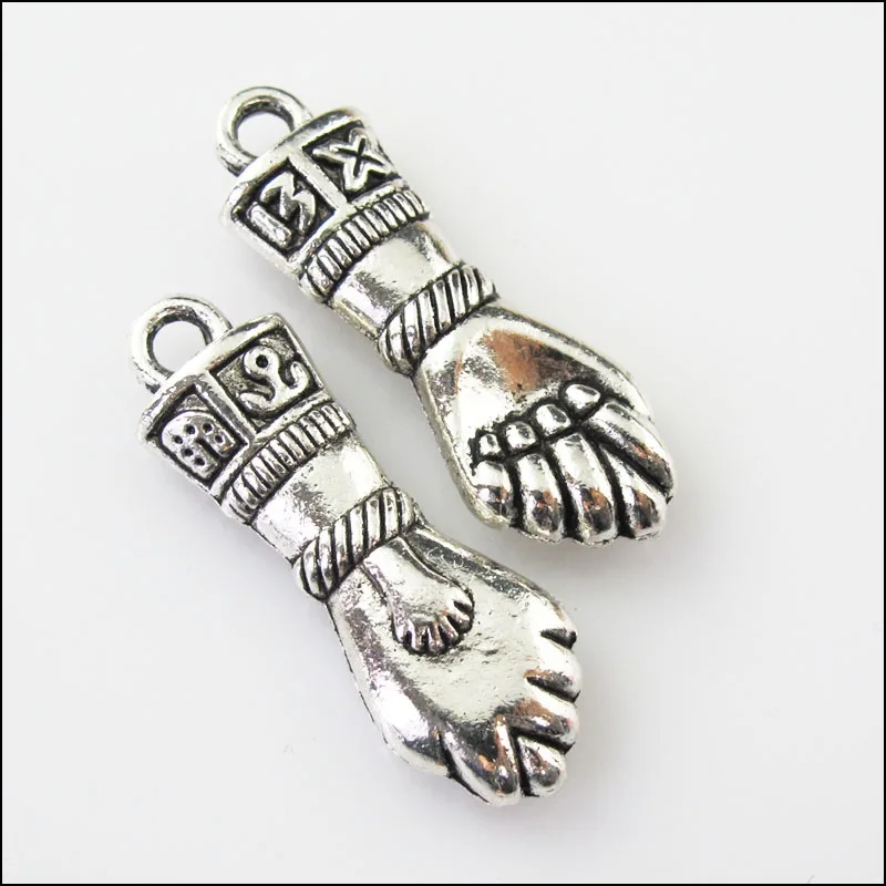 5Pcs Antiqued Silver Color 3D Fist Hand Charms Pendants 12x35mm