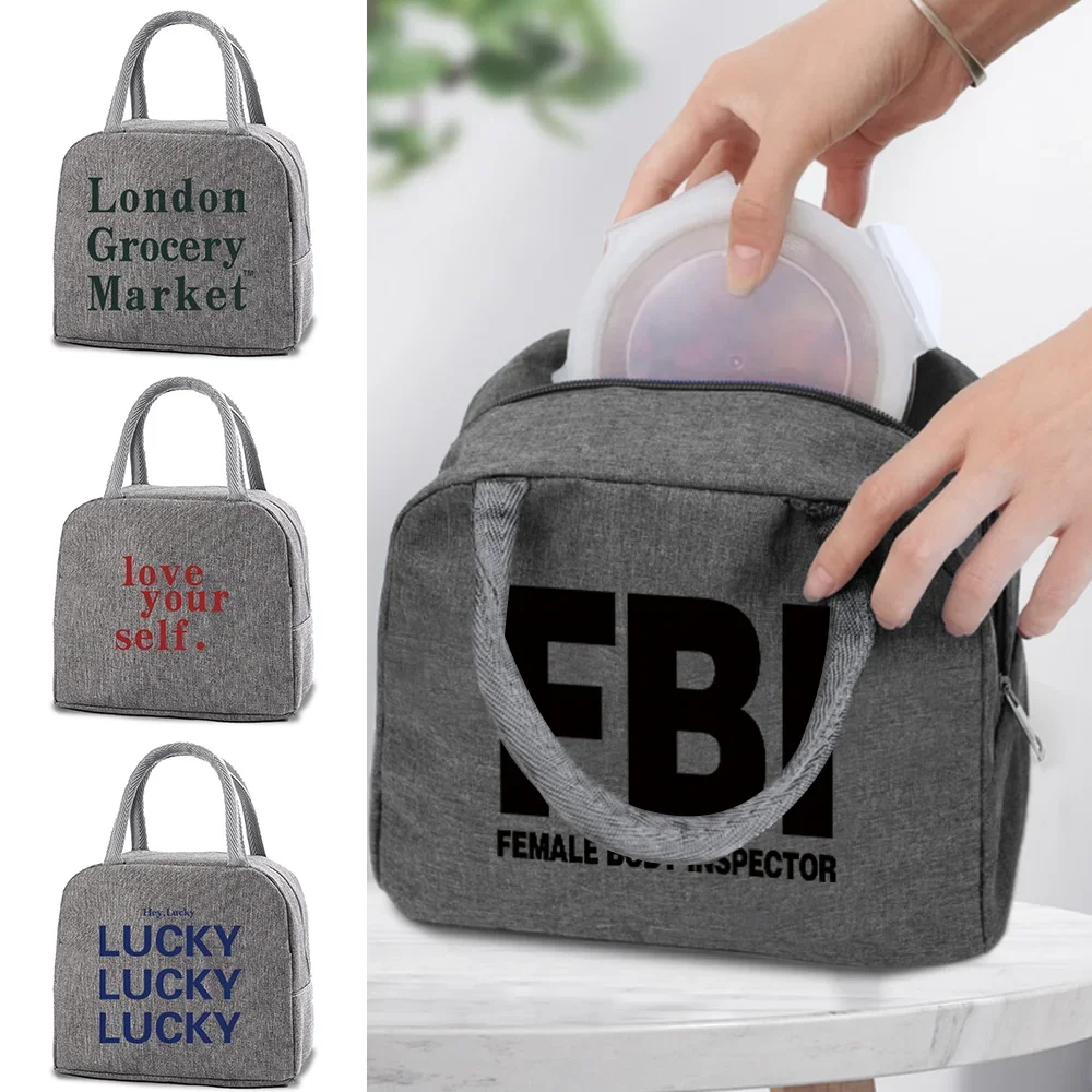 

Lunch Bag Cooler Bags FBI Letter Printed Canvas Handbags Dinner Bags for Women Portable Fridge Bags Thermal Food Insulated Bag