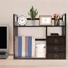 

Bamboo Desktop Bookshelf Counter Top Bookcase with 3 Drawers Desk Organizer US