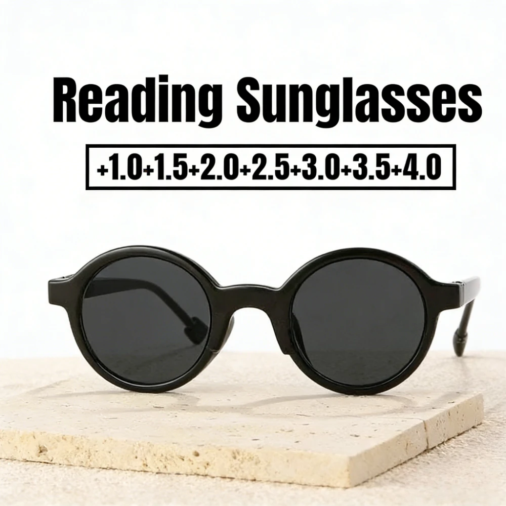 

Retro Round Frame Reading Sunglasses Classic Design Fashion Eyeglasses Men and Women UV Protection Presbyopia Glasses +3.5+4.0