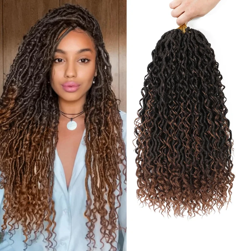 Faux Locs Crochet Hair Curly10/14/18/22Inch Goddess Locs Crochet Hair Pre Looped Synthetic Braiding Hair Extensions For Women