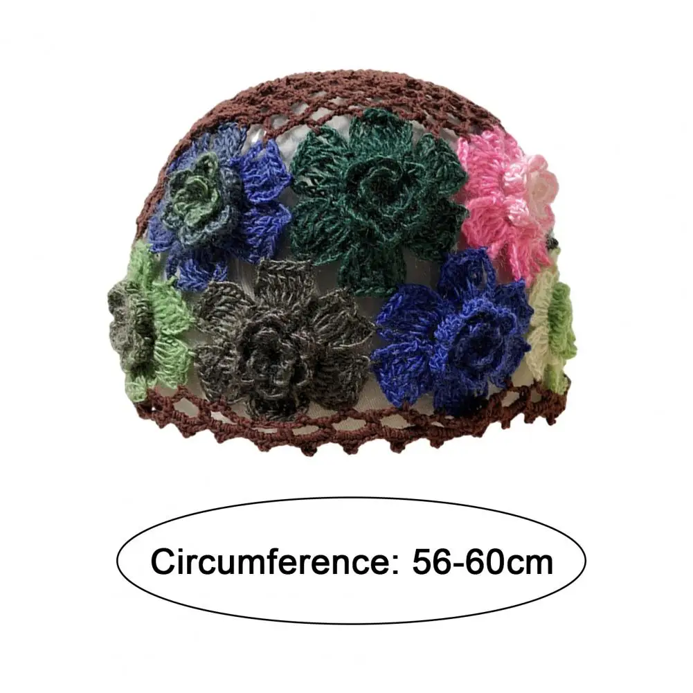 Women Warm Beanie Colorful Knitted Flower Crochet Women's Sunshade Hat with Hollow Out Design Lightweight Breathable for Travel