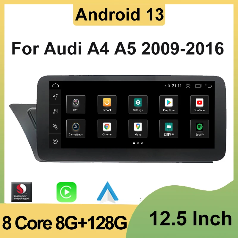 

12.5" 128G Android 13 Car Multimedia Player For AUDI A4 A5 B8 2009-2016 Auto Carplay GPS Navigation Touch Screen Stereo Radio 4G