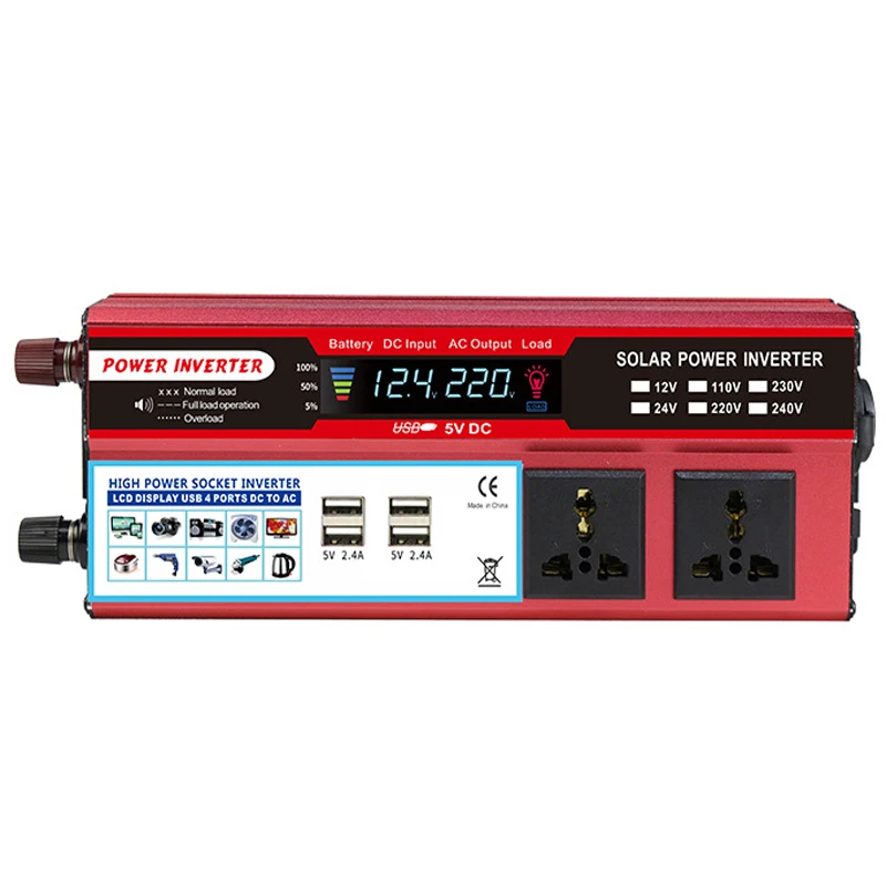 2000W High Power Socket Inverter for Home Car Battery Off Grid Inverters 2KW 12V 24V 50Hz 110V 220V LCD Display With 4 USB Ports