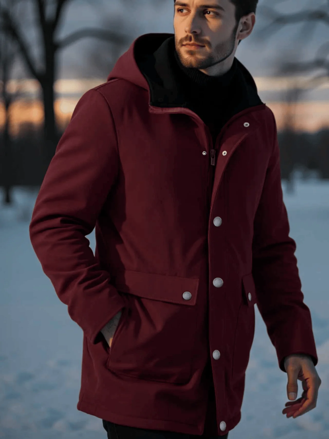 معطف صوفي أنيق للرجال سترة طويلة دافئة بغطاء للرأس بسحاب لملابس قطنية للركاب على طراز الشارع للخريف