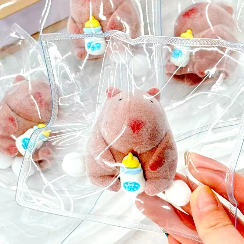 1/2 cute capybara Taba squeeze toy with milk bottle, collectible novelty soft jelly fingertip toy, perfect gift choice