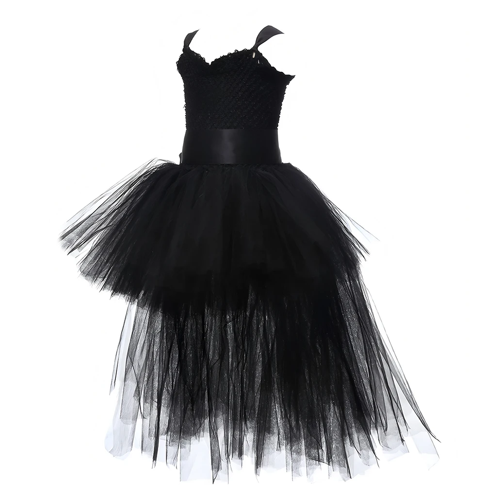 Pink White Black Girls Tutu Dress Tulle V-neck Train Girl Evening Birthday Party Dress Ball Gown Toddler Kids Halloween Costumes