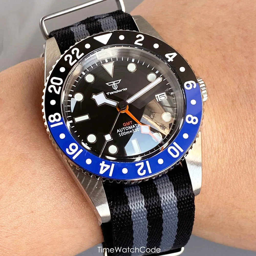 

GMT Model NH34A Diver Men Watch Automatic Movement Self Wind 200m Waterproof Domed Sapphire Crystal Glass Bezel 38mm Luminous