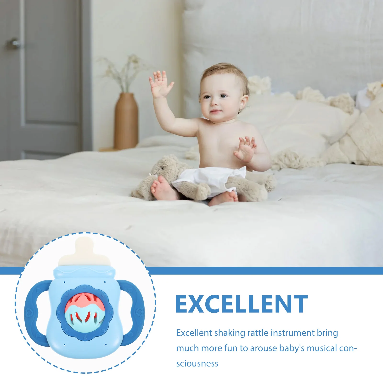 Premium tandjesrammelaar vroege onderwijs zuigflessen vorm schudden muzikale rammelaars baby peuter babyrammelaars