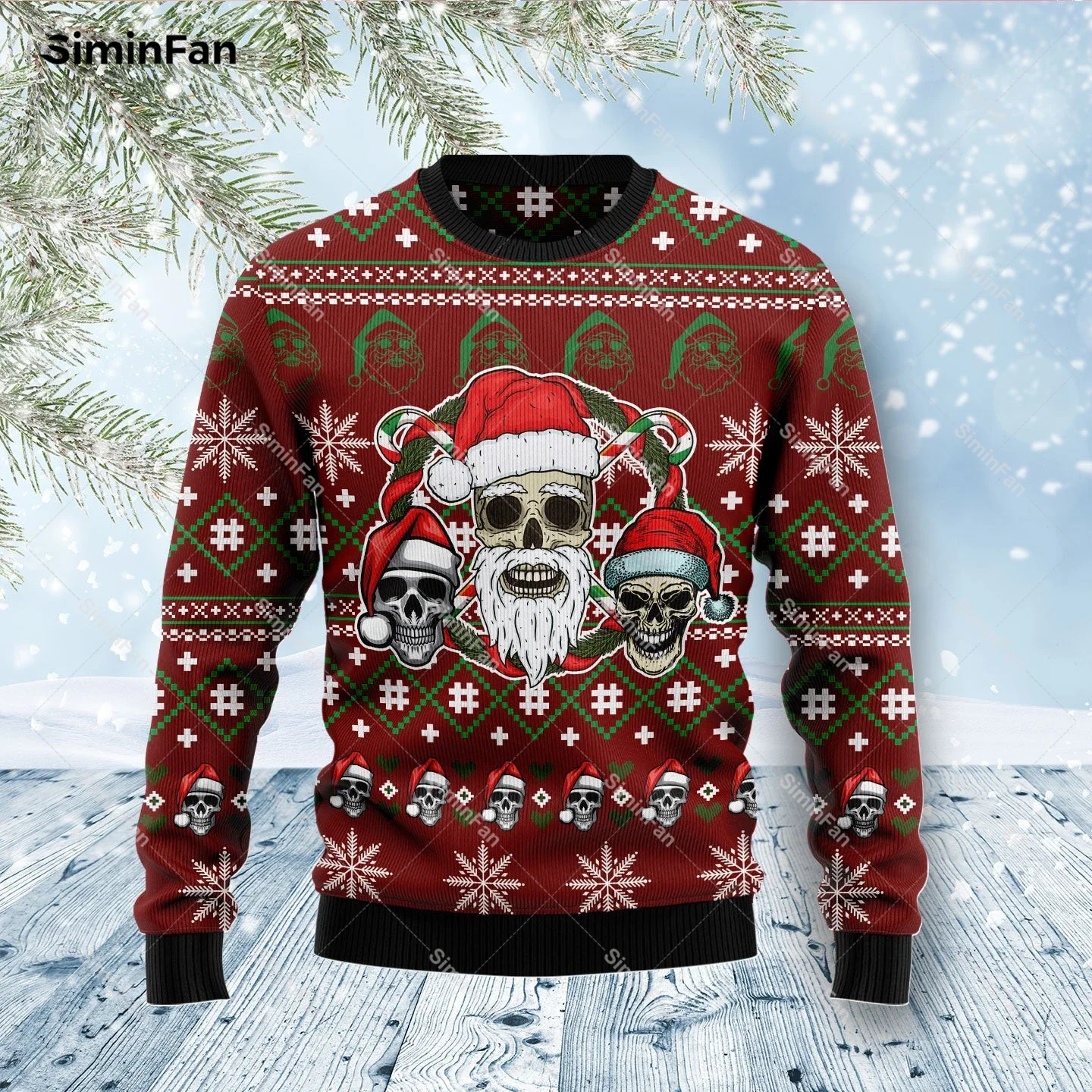 Suéter de Navidad con estampado 3D de calavera de pino para hombre, sudadera informal, camisas de manga larga, abrigo Unisex, ropa de calle