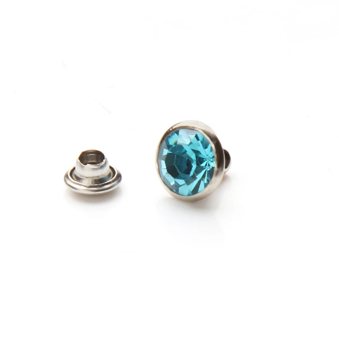 100Sets Aquamarine Double-Sided Rhinestone Rivets Studs Punk Diamond Spikes Rivets for Leather/Belt/Handbag Leather Decoration