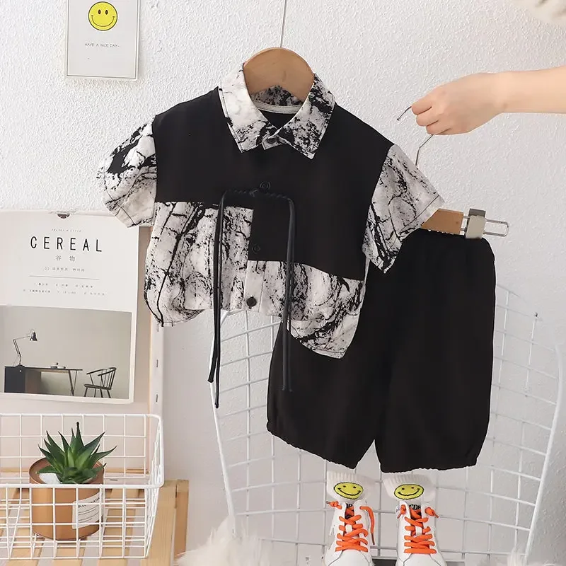 Summer Children Boys National Style Children's Clothes Shirt Shorts 2pcs/Set Toddler Fashion Clothing Tracksuit 1 2 3 4 5 Years