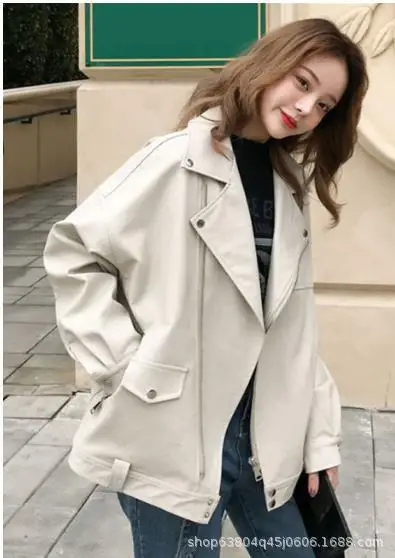 Chaquetas de piel sintética para mujer, abrigos cortos informales Y2k con cremallera y cuello vuelto, mangas largas, ropa de calle holgada, otoño 2025