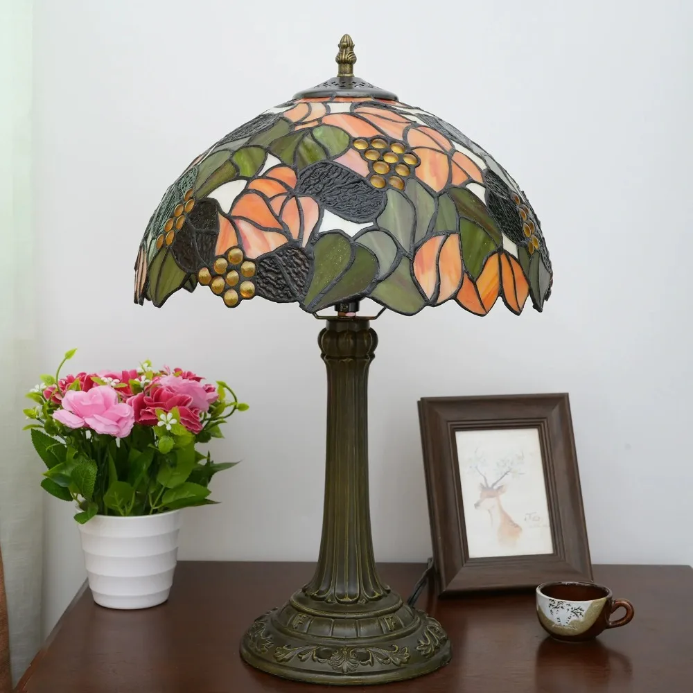 12inch Tiffany Lamp Maple Leaves Stained Glass Table Lamp Maple Leaves Home Desk Reading Light Decor Bedroom Restaurant Hotel