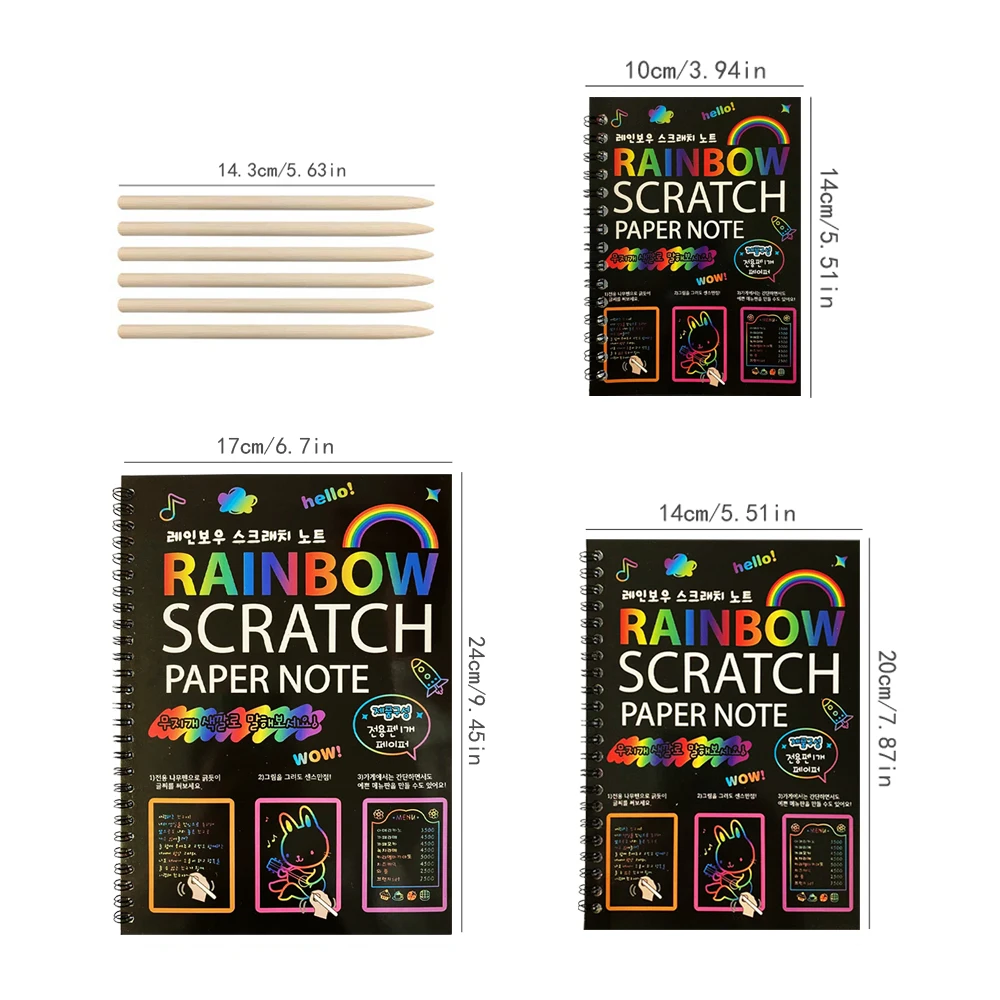 3pcs Scratch Art Books for Kids Rainbow Scratch Paper for Best Gifts