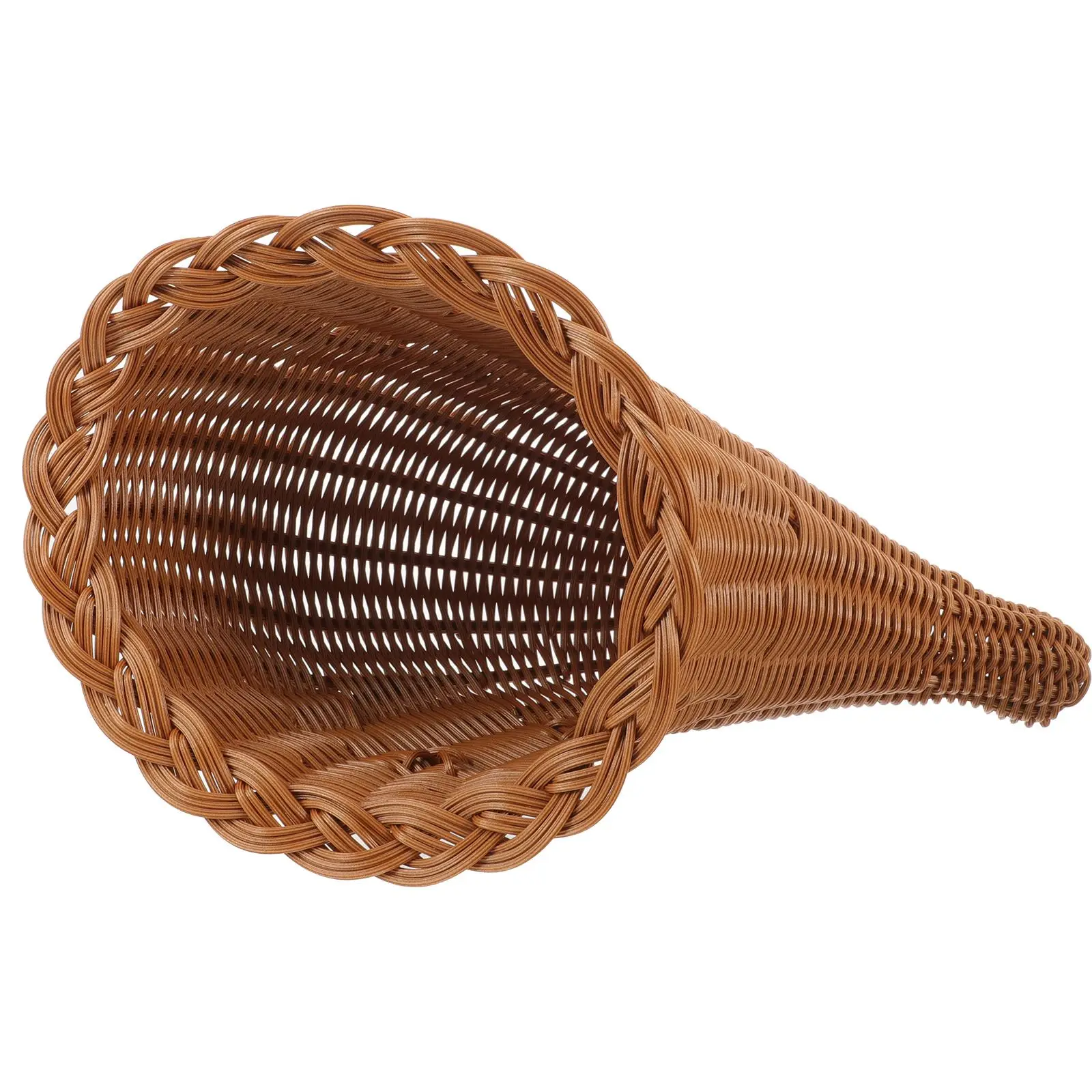 1pc Christmas Ornaments Gift Horn Cowbell Hand-Woven Horn Basket Multi-Purpose Decorative Rattan Basket 3.5*28cm Caramel