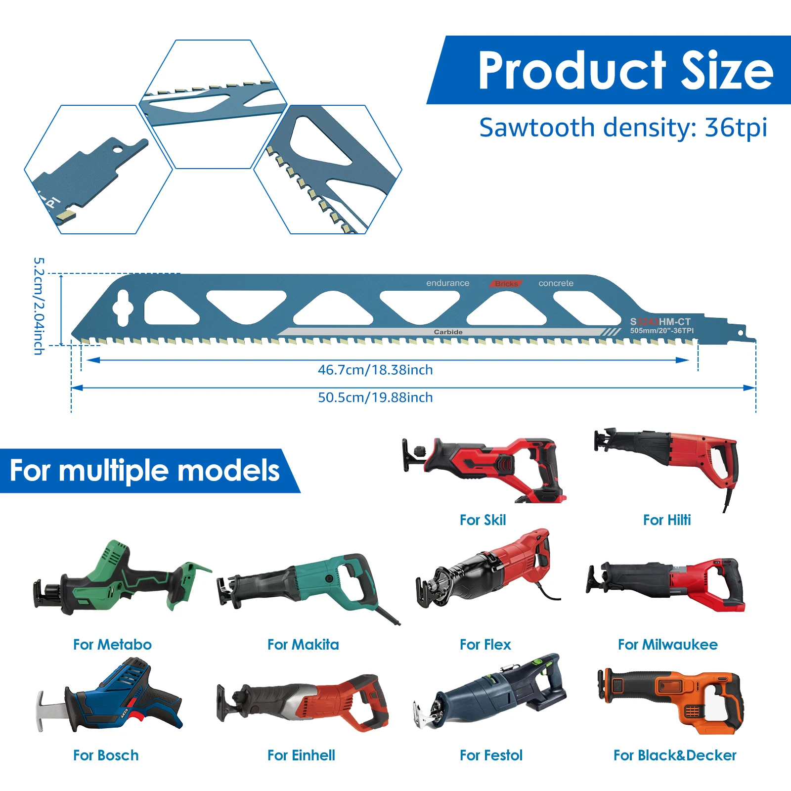 الترددية المنشار بليد 10/12/18/20in العالمي قطع Recip Sabre المنشار شفرة البناء شفرة القطع للوحات الاسمنت المركبة