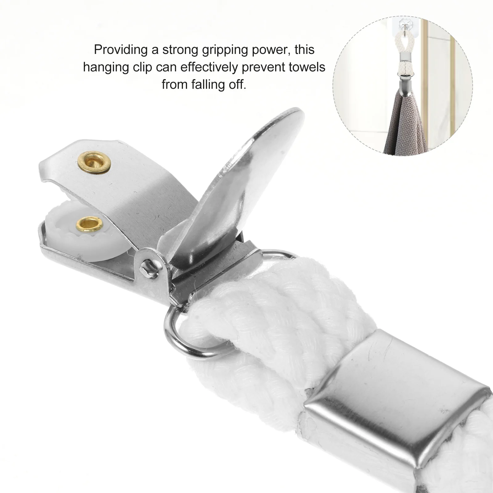 

4Pcs Metal Towel Clip Hooks Hanging Clips with Cotton Rope Loop for Bathroom Kitchen Laundry Room Multi Purpose Towel Holders