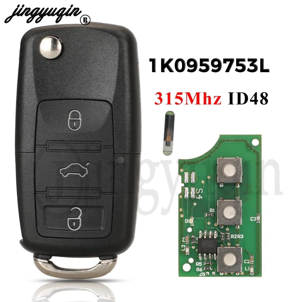 jingyuqin FCCID:1K0959753L 315 MHZ ID48 Chip zdalny klucz do VW/Volkswagen Bora Golf Sharan Passat Leon z 3 przyciskami HU66 Blade