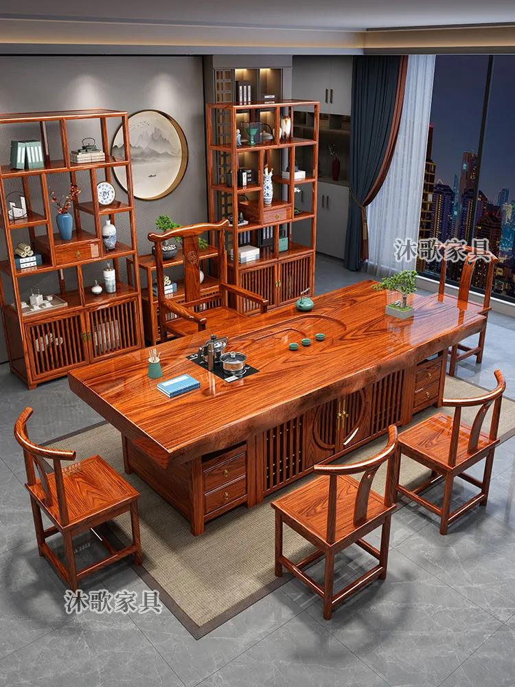CX solid wood large board tea table and chair combination, one table and five chairs, new Chinese coffee table set