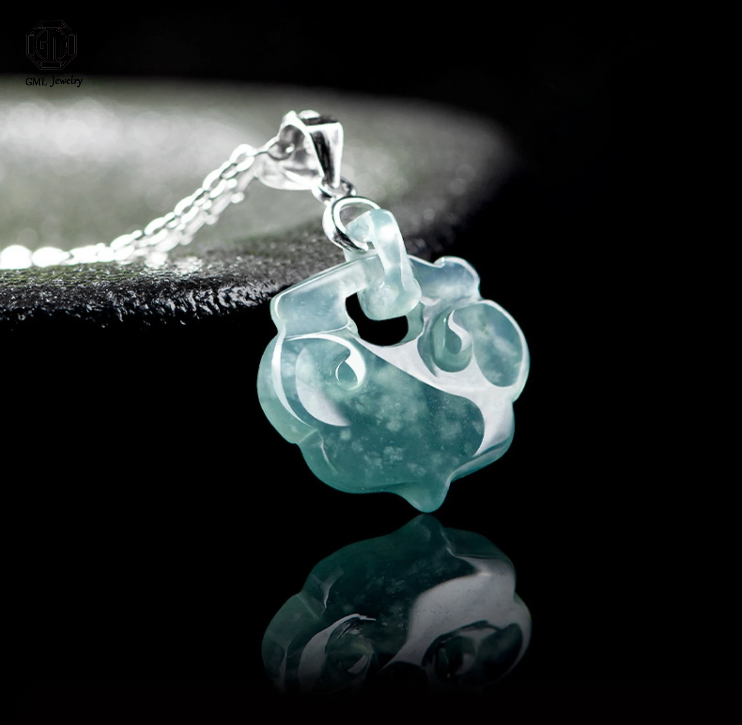 Natural Type A Jadeite Blue Water Ruyi Lock Pendant 925 Silver Setting Icy Type Flower Style for Women Jade Hanging Necklace