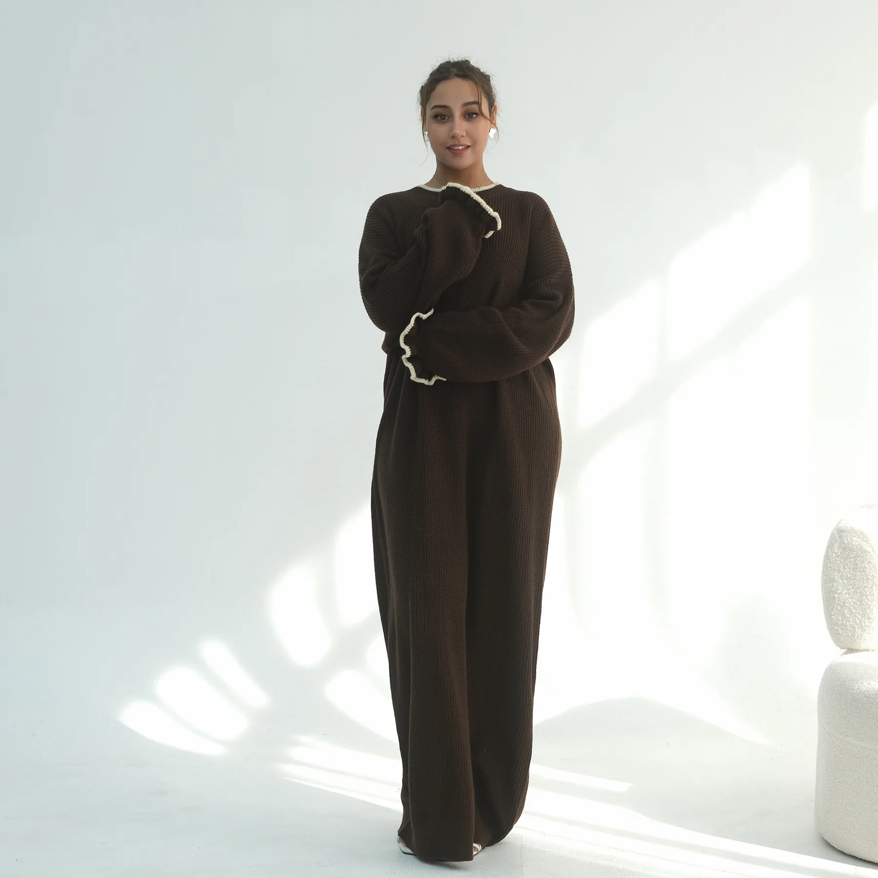 Muslim Dubai Middle East Winter Thicken Warm Knit Sweater Abayas For Women Evening Long Dress Ramadan Robe Femme Islam Clothing