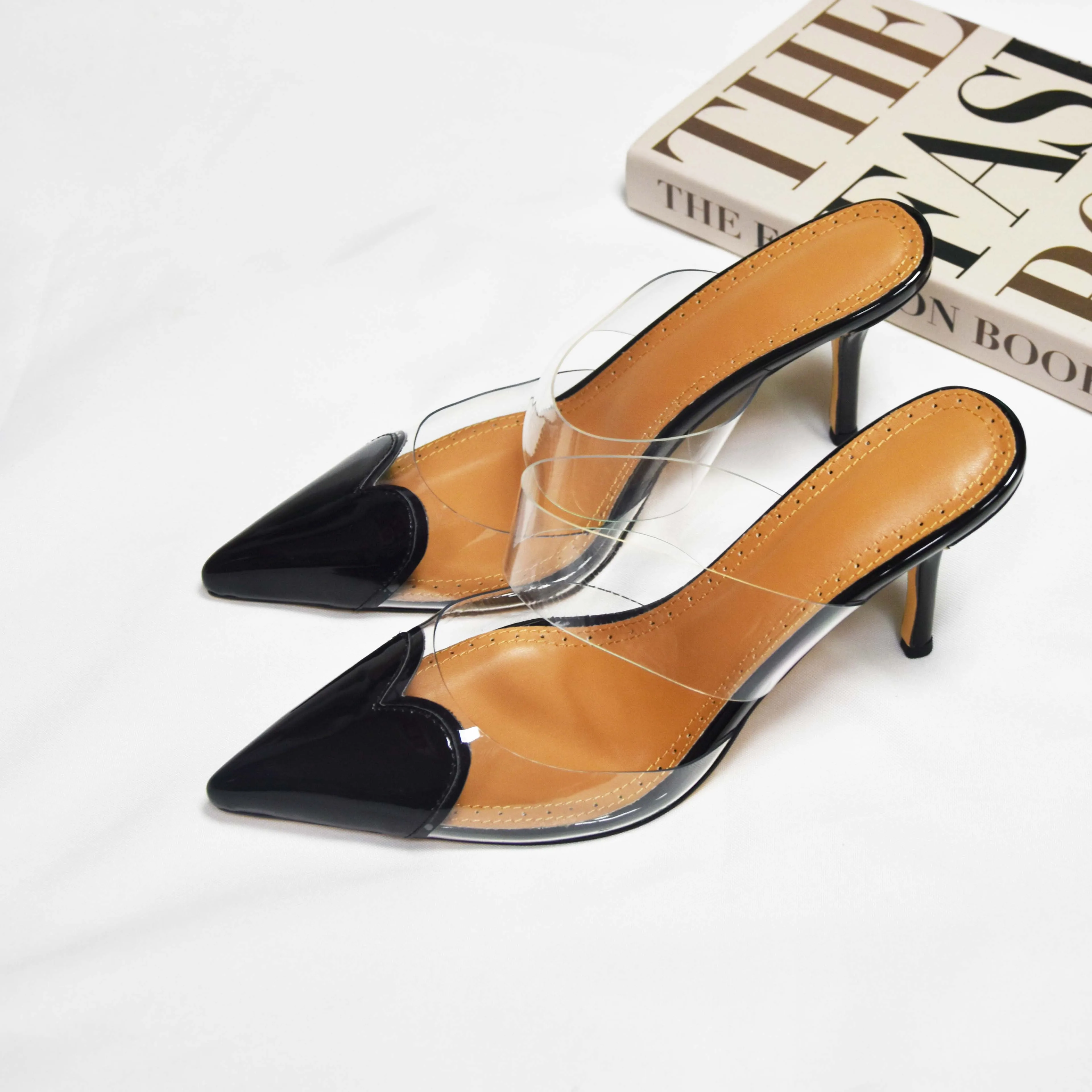 CHMURY Pointed Toe Heart High Heels Mules Slipper Shoes for Women 2024 Black White Red Shoes Luxury Designer Pumps