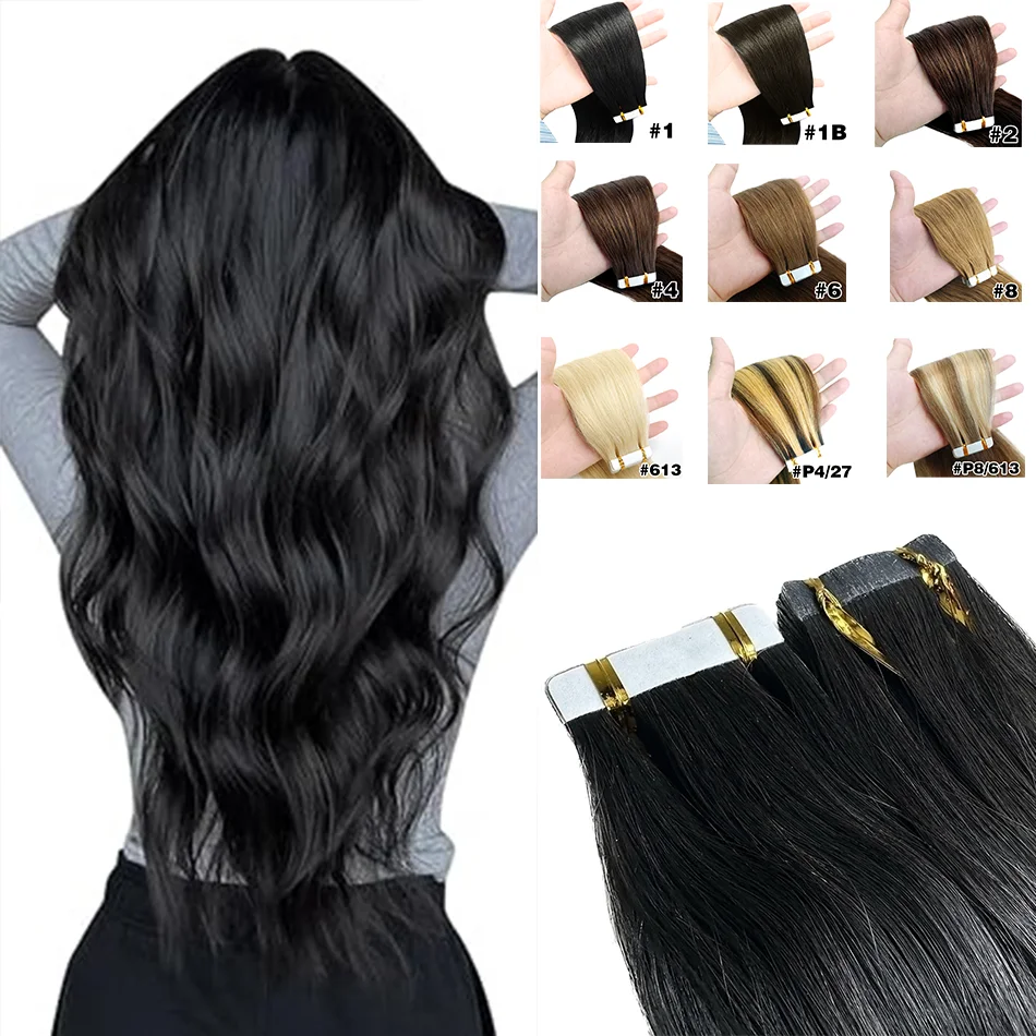 الشريط في الشعر التمديد شعر الإنسان مستقيم سلس الشريط في وصلات الشعر 100 الشعر البشري 20 قطعة شريط غير مرئي الشعر ضعف الجانب #1