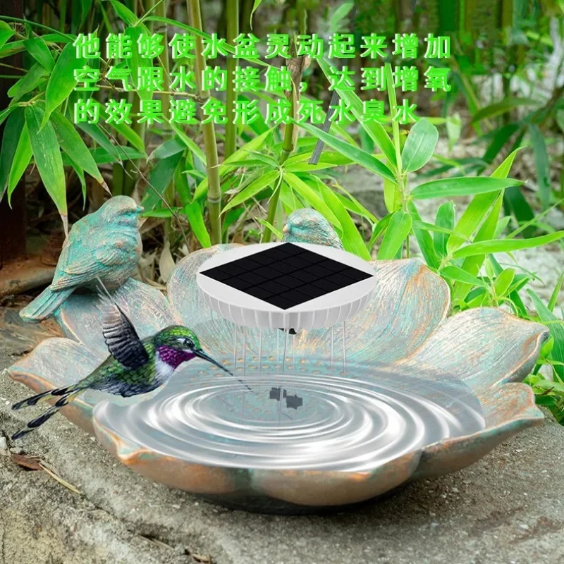 Solar powered water mixer for bird bath pool landscaping and oxygenation water wave generator