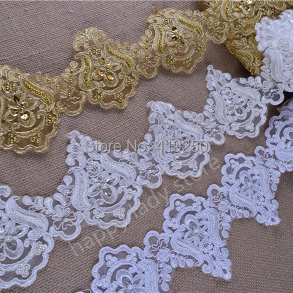 9.5yards  12colors  Pearl  Beaded & Sequin Bridal  Lace Trim for wedding sewing craft wholesale