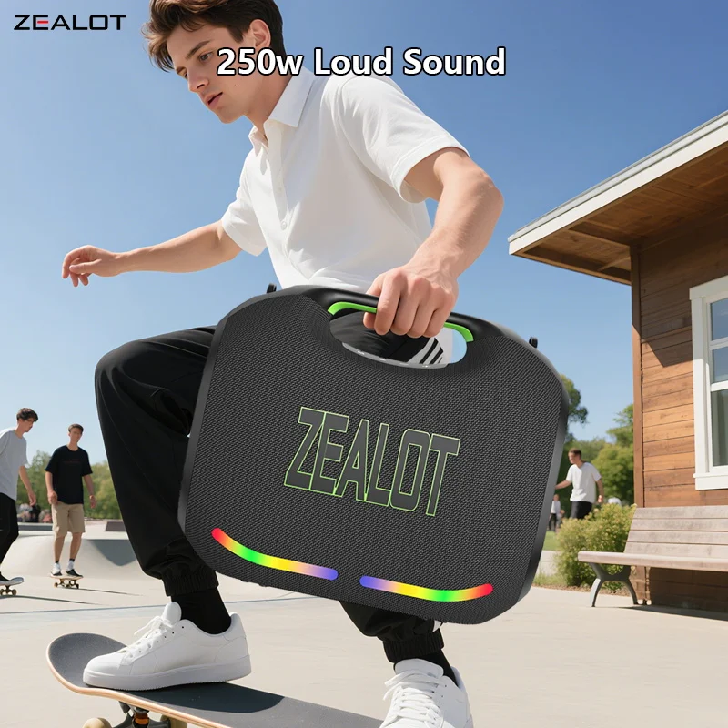ZEALOT-ZE21 250W High-Power Wireless Speaker TWS Subwoofer Bluetooth Speaker High Volume Waterproof Portable Power Bank HIFI Sound Long Battery Life Blue Speaker