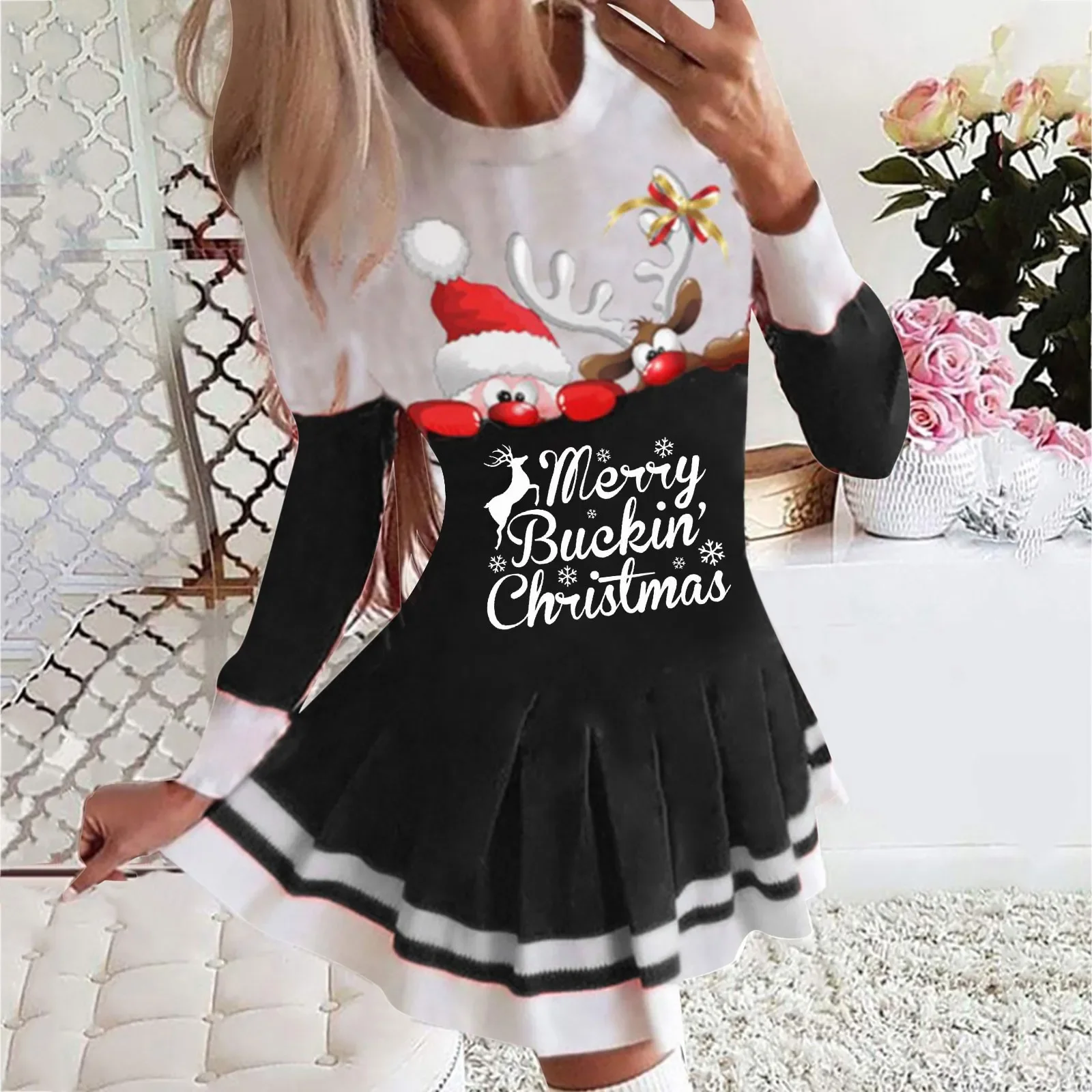 

Women's Christmas Dresses Autumn And Winter Snowman Long-sleeved Happy New Year Party Casual Sexy Dress Vestidos De Mujer Robe