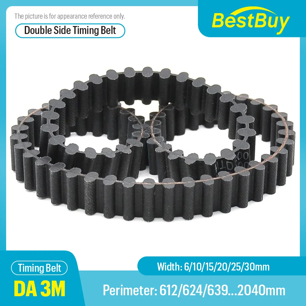 DA3M Double-sided Toothed Rubber Synchronous Belt Perimeter=612/624/639/654/669/675-2040mm Width=6-30mm Pitch=3mm Timing Belt