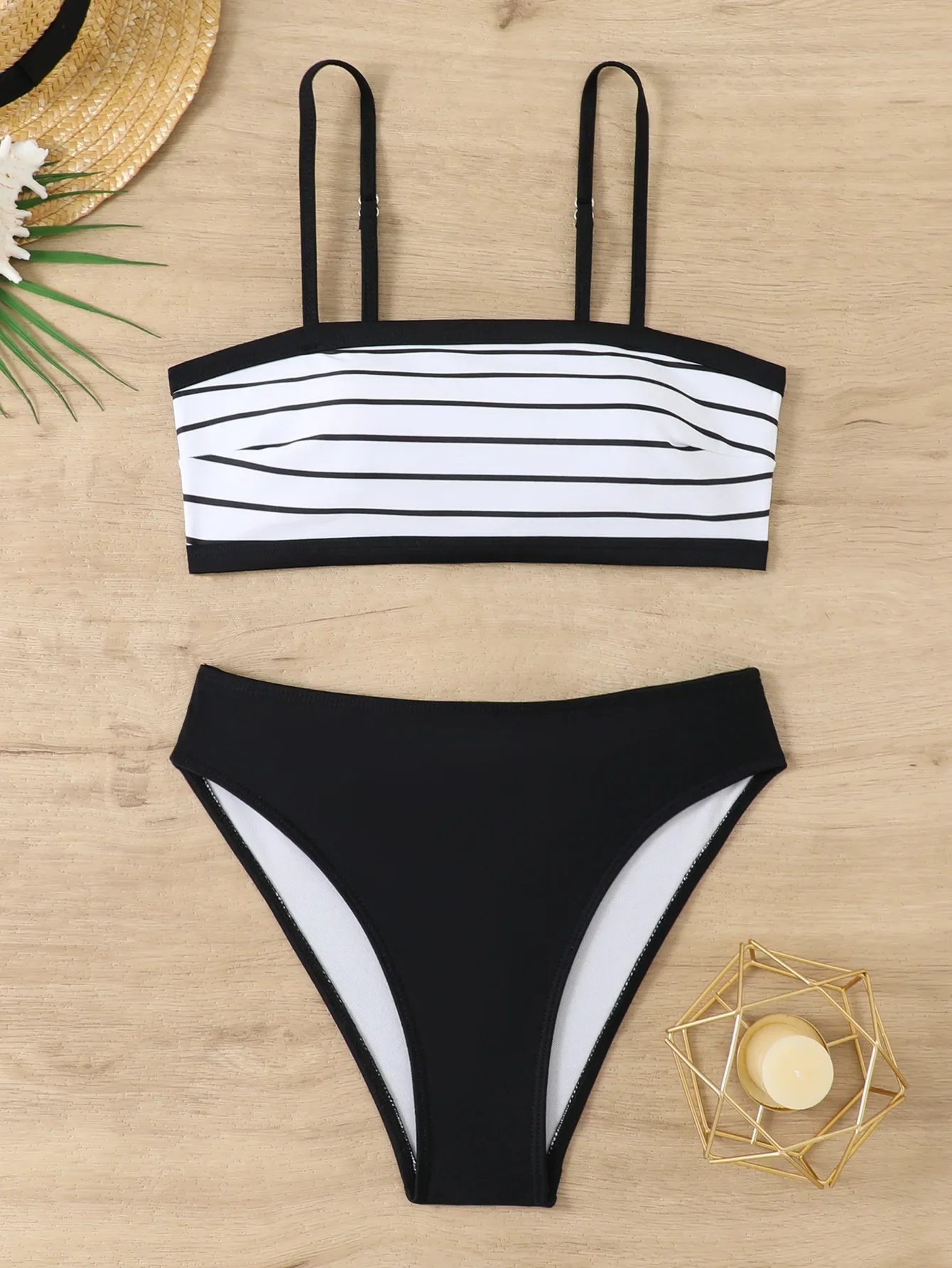 

Sexy Thong High Waisted Bikinis Sets Two Piece Swimsuit Striped Swimwear Brazilian Biquini Bandeau Beach Wear Bathing Suit Woman