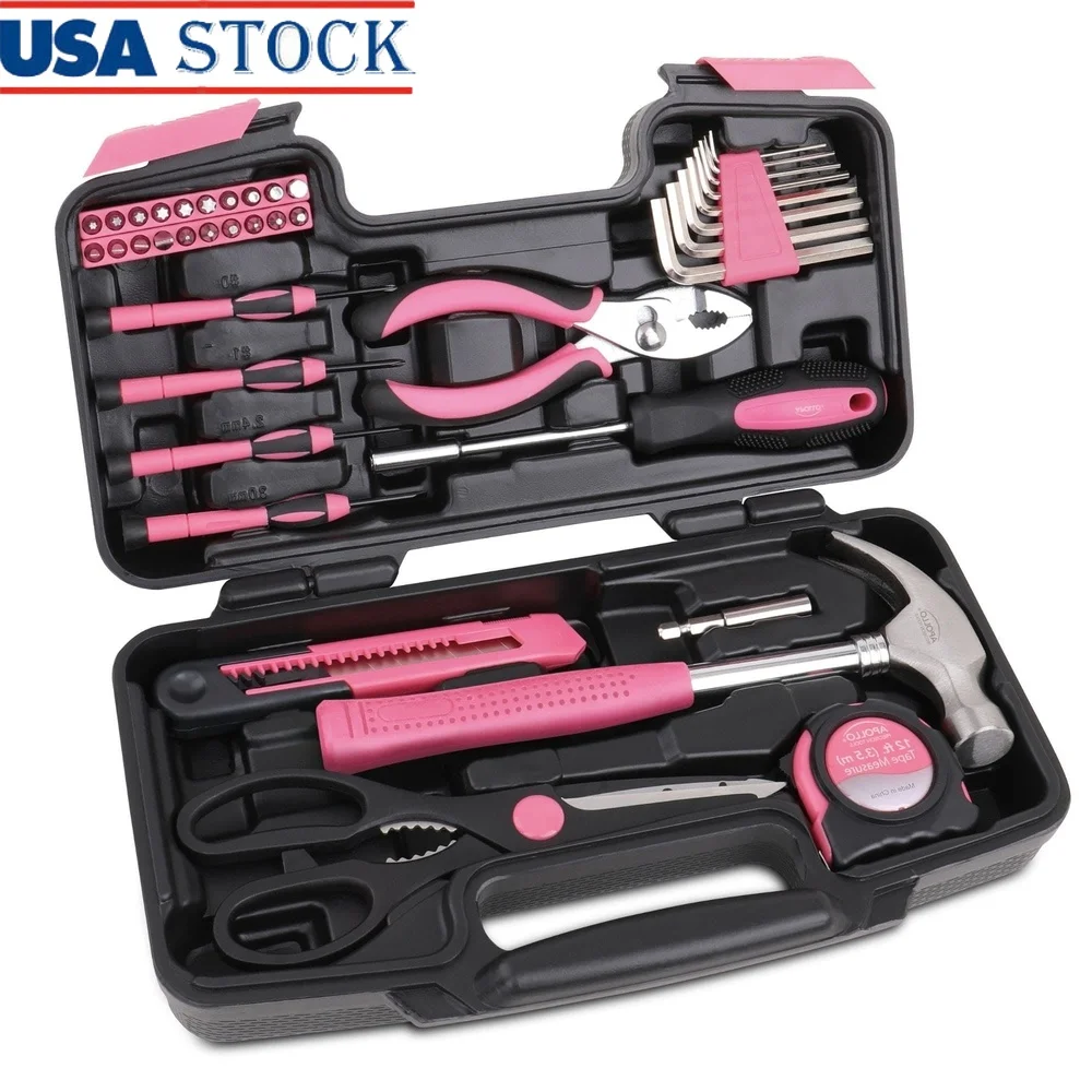 

39-компонентный набор инструментов для самостоятельного изготовления, компактный бытовой ремонтный набор с молотком, плоскогубцами, рулетка, чехол для хранения ножниц